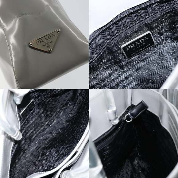 PRADA Hand Bag Enamel Gray Silver - Picture 11 of 12